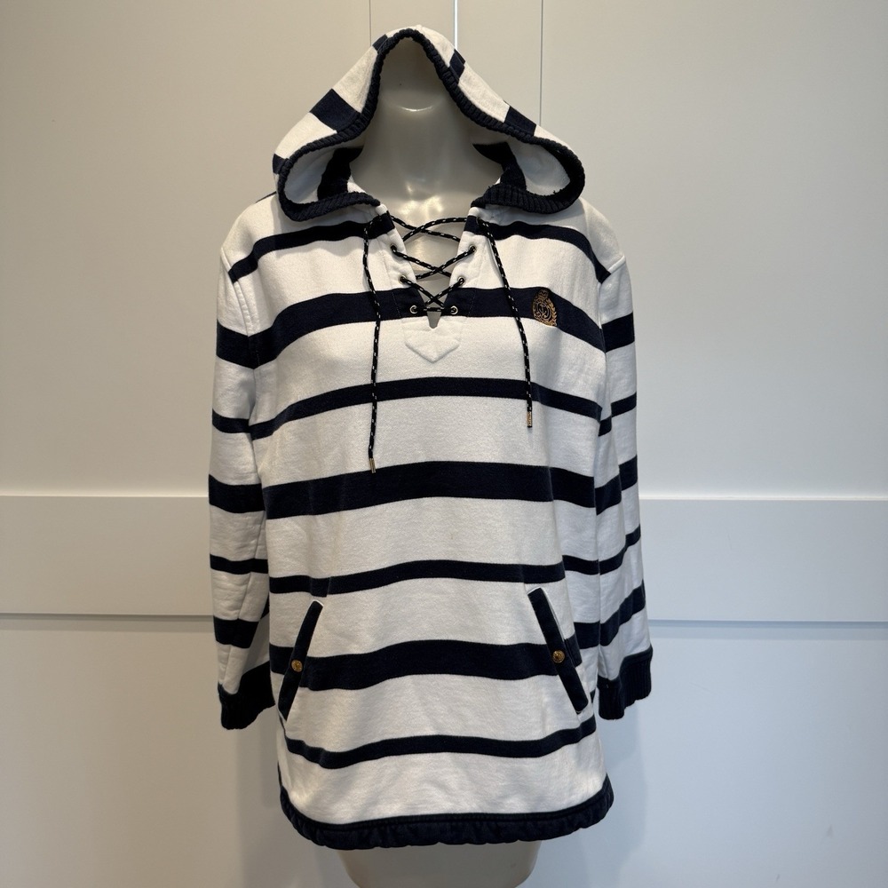 VTG Lauren Jeans Co Hooded Pullover Nautical Coastal Cotton Yacht Preppy Size L